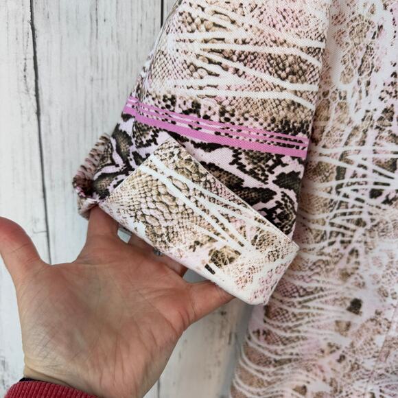 Etcetera Pink Snake Print 3/4 Sleeve Chain Neck Trench Dress Jacket Coat Size 12 - Picture 3 of 14